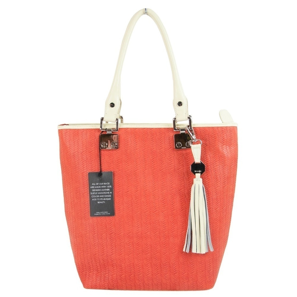 Treesje Orange Woven Leather Oranzer Tote Bag